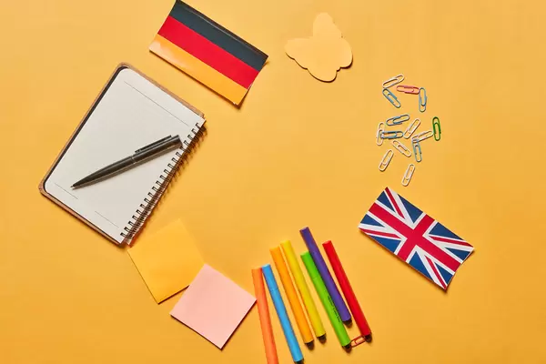 Bright educational background with school supplies