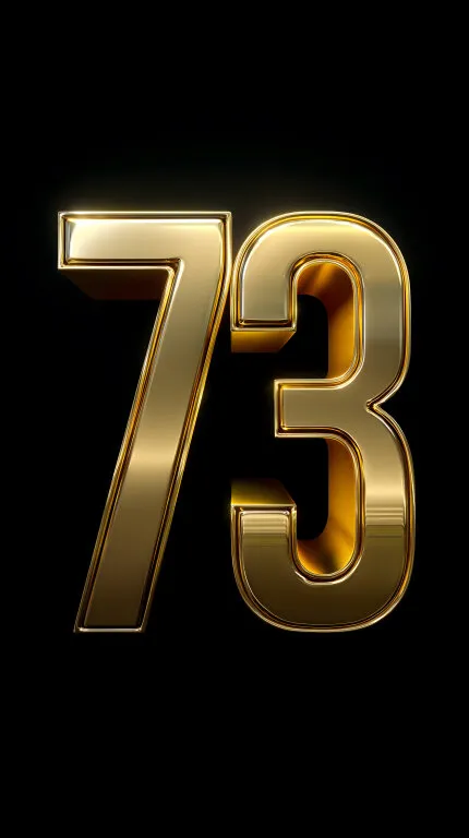 Brillante Goldzahl 73 auf schwarzem Hintergrund