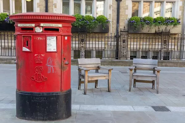 British retro letterbox in London, UK, for stamped and franked mail