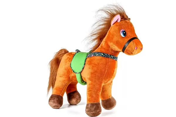 Brown toy horse on white background