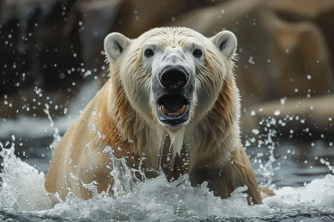 Brüllender Polarbär im winterlichen Schneetreiben