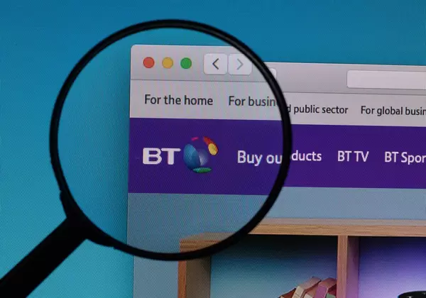 BT logo under magnifying glass