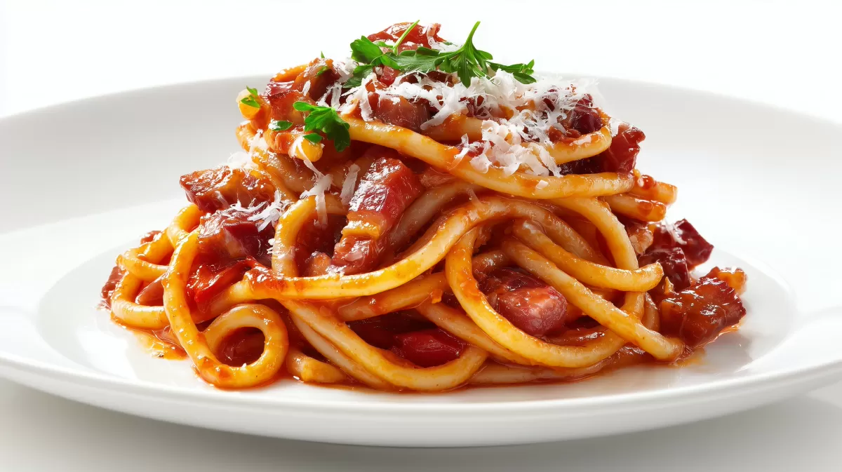 Bucatini Amatriciana mit gerucherter Schweinebacke