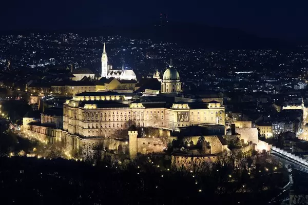 Buda Castle view from above, night view, Budapest