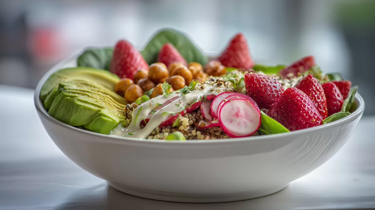 Buddha Bowl mit Erdbeeren food – frische Zutaten