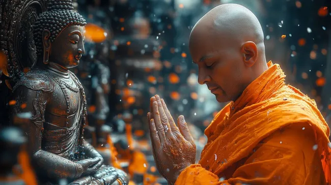 Buddhistischer Mönch in spiritueller Umgebung