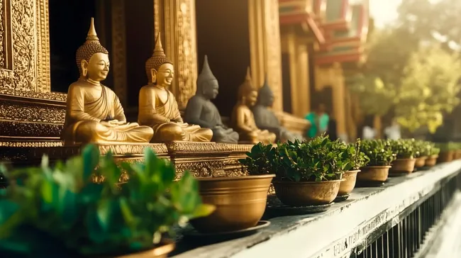 Buddhistischer Tempel in Bangkok mit goldenen Verzierungen