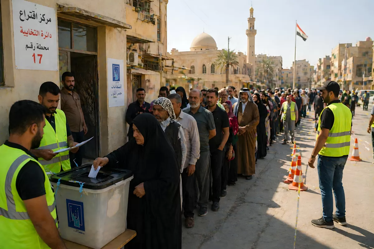 Bürger stehen Schlange an einer Wahlurne im Gazastreifen
