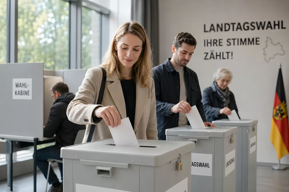 Bürger werfen Stimmzettel bei der Landtagswahl ein