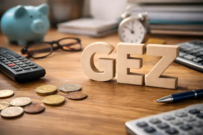 Büroartikel und Finanzen auf hölzernem Schreibtisch