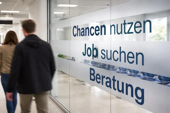 Büroflur mit Stellenangeboten und Beratung