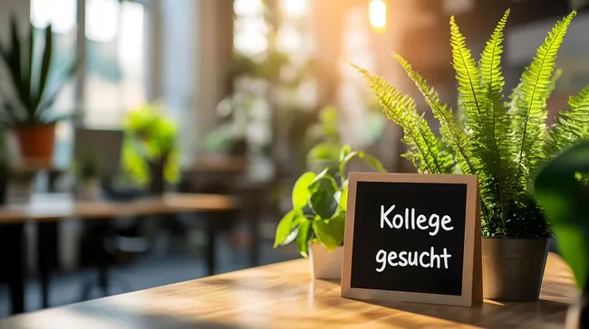 Büroraum mit Stellenanzeige-Tafel und Zimmerpflanzen