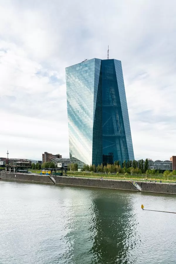 Building of European Central Bank on the bank of river Main in Frankfurt, Germany