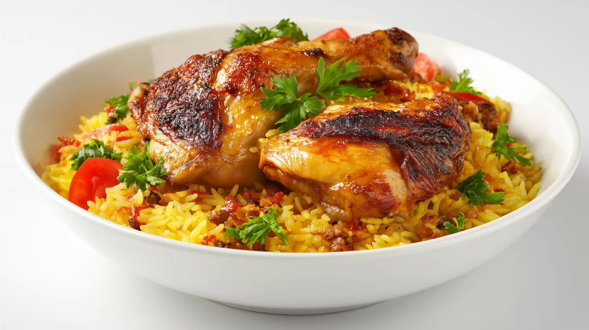 Bukhari Hhnchen Reis Pfanne mit goldener Kruste