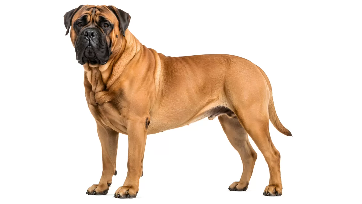 Bullmastiff in Studioaufnahme vor weißem Hintergrund