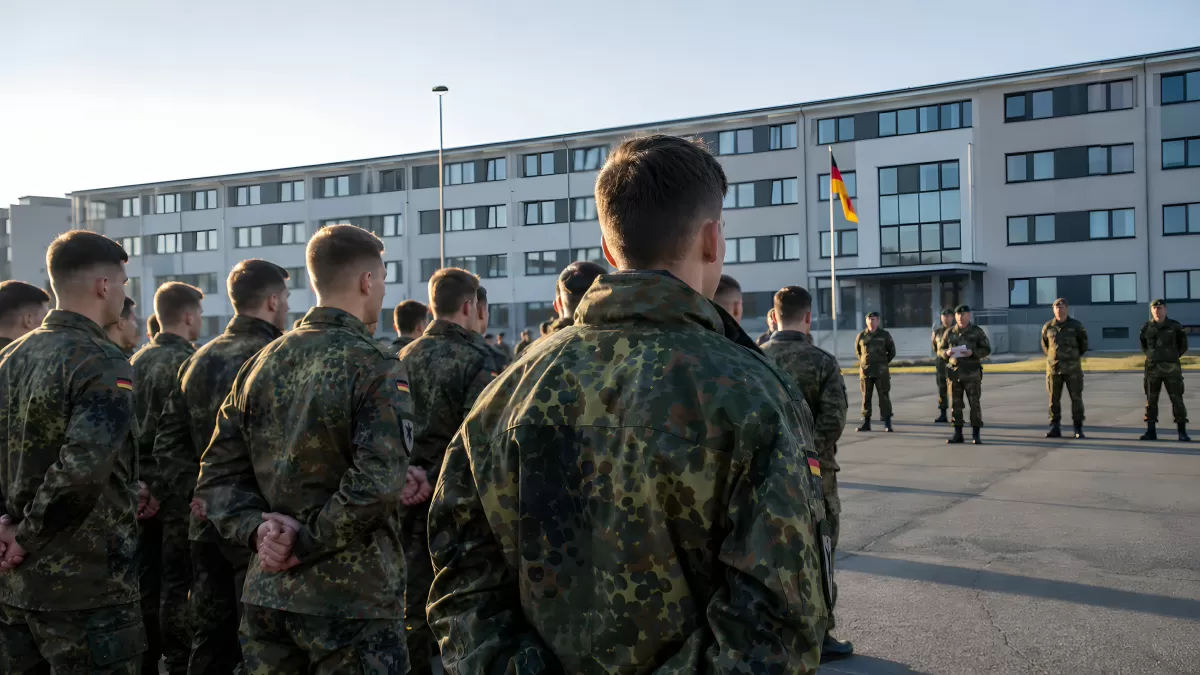 Bundeswehr-Soldaten beim Appell auf dem Kasernengelände