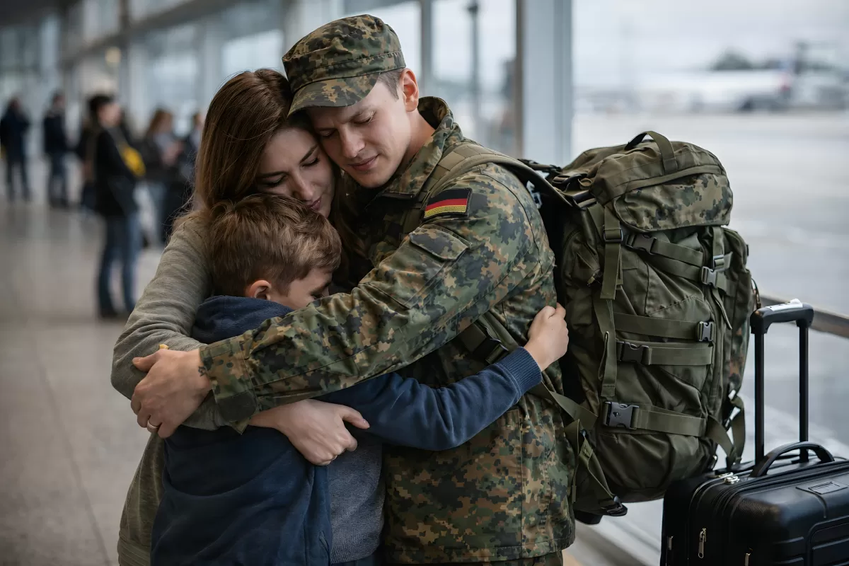 Bundeswehrsoldat – Abschied am Flughafen / neues Wehrdienstgesetz