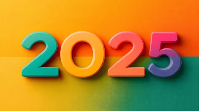Bunte 2025-Zahlen auf gelbem Hintergrund