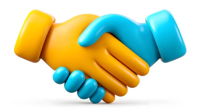 Bunte 3D-Handshake-Illustration auf Weißem Hintergrund