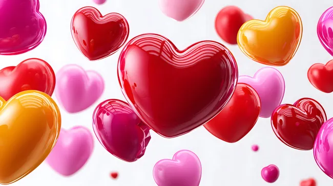 Bunte 3D-Herzen in lebendigen Farben
