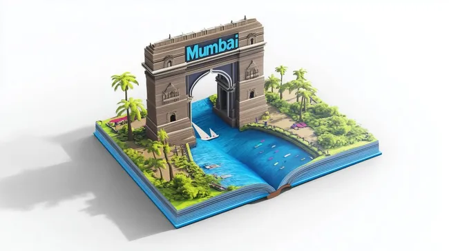 Bunte 3D-Illustration des Eingangsbogens von Mumbai