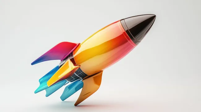 Bunte 3D-Rakete auf weißem Hintergrund