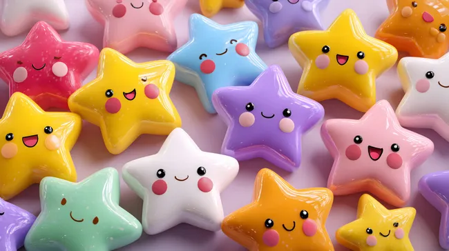 Bunte 3D-Sternengesichter für fröhliche Designs