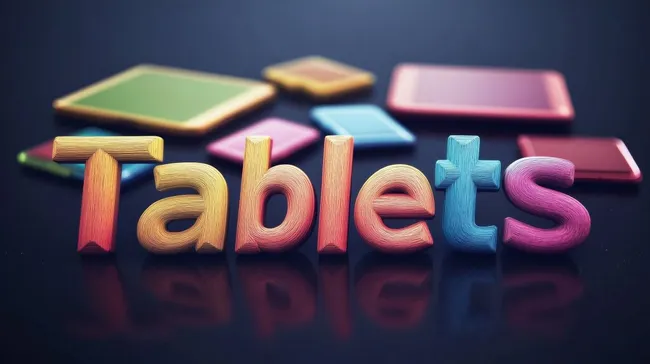 Bunte 3D-Tablets für digitale Inhalte und Social Media
