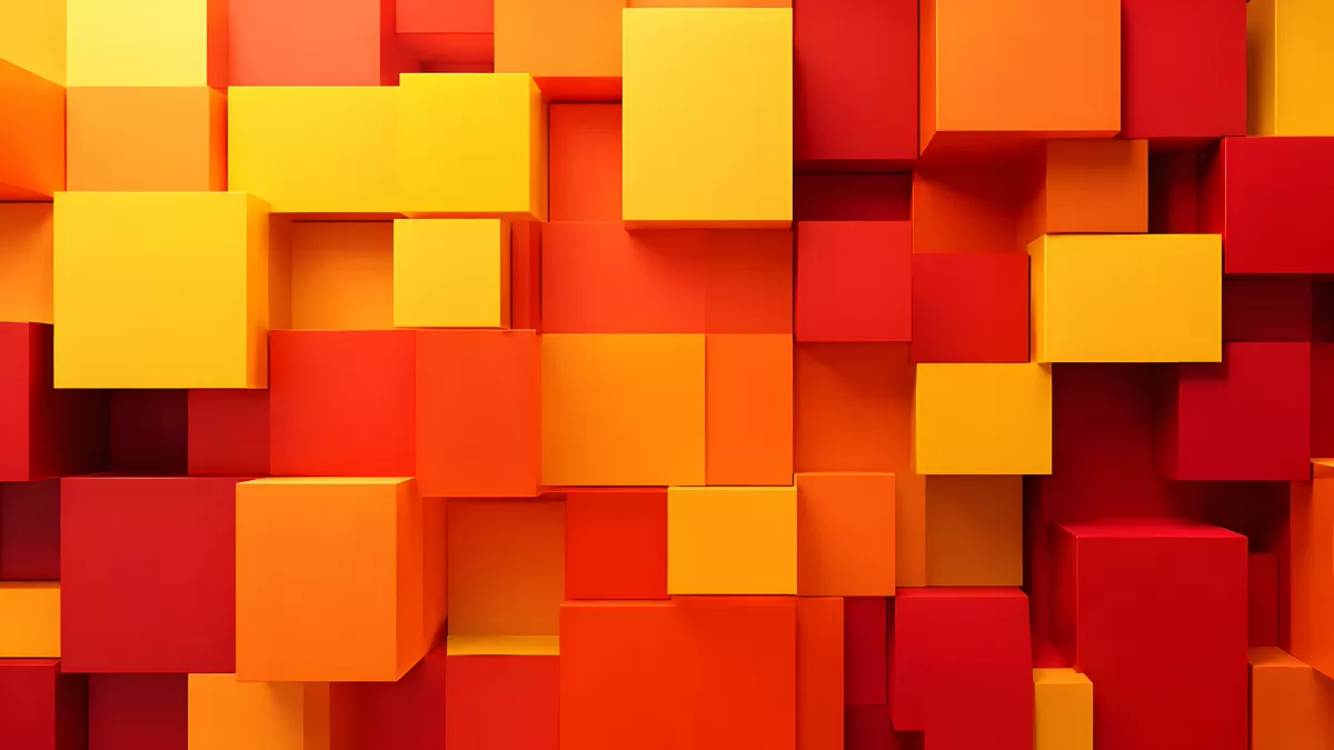Bunte 3D-Würfel in Rot, Orange und Gelb als Muster