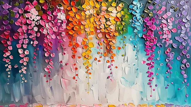 Bunte abstrakte Blütenmalerei in Regenbogenfarben