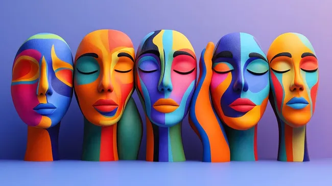 Bunte, abstrakte Gesichter mit geschlossenen Augen