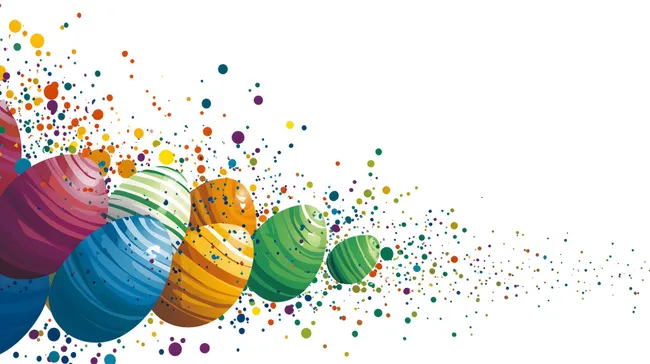 Bunte, abstrakte Ostereier-Komposition auf weißem Hintergrund