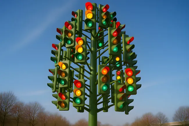 Bunte Ampelanlage als dekorative Kunstinstallation