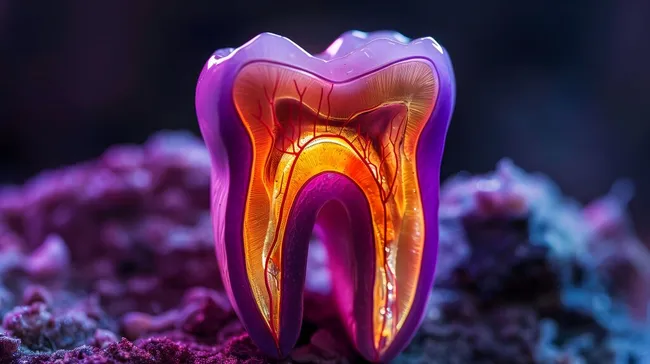 Bunte anatomische Darstellung eines menschlichen Zahns