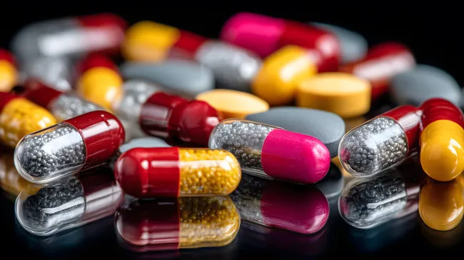 Bunte Arzneimittel vor schwarzem Hintergrund