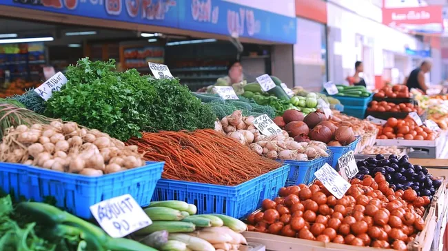Bunte Auswahl an frischen Gemüse auf dem Marktstand