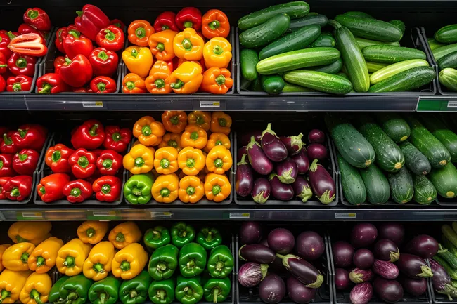 Bunte Auswahl an Obst und Gemüse im Supermarkt