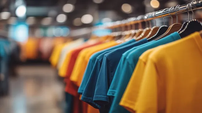 Bunte Auswahl modischer T-Shirts im Einzelhandel