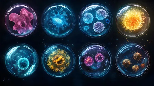 Bunte Bakterien-Kolonien in Petrischalen