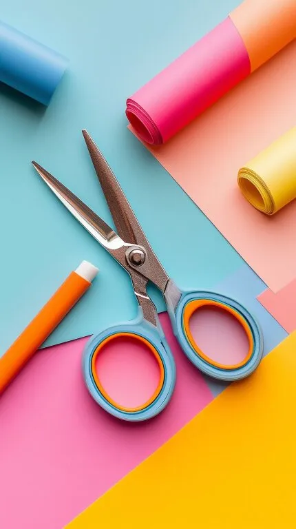 Bunte Bastelutensilien auf Pastellhintergrund