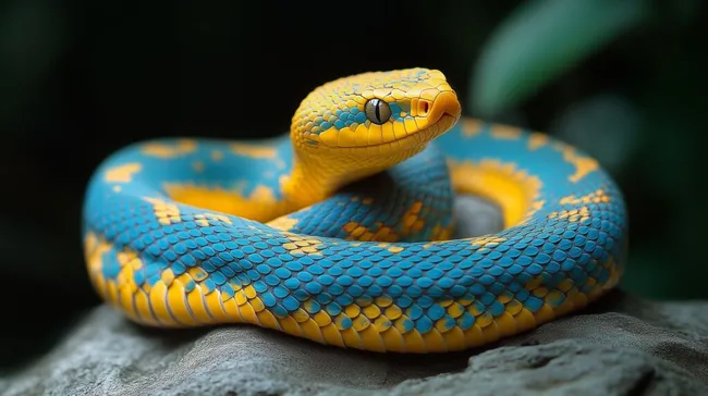 Bunte Blauotternattertschlange auf Gestein