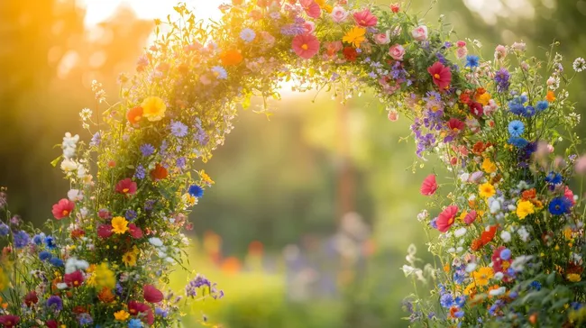 Bunte Blumenkrone in einer sonnigen Gartenszene