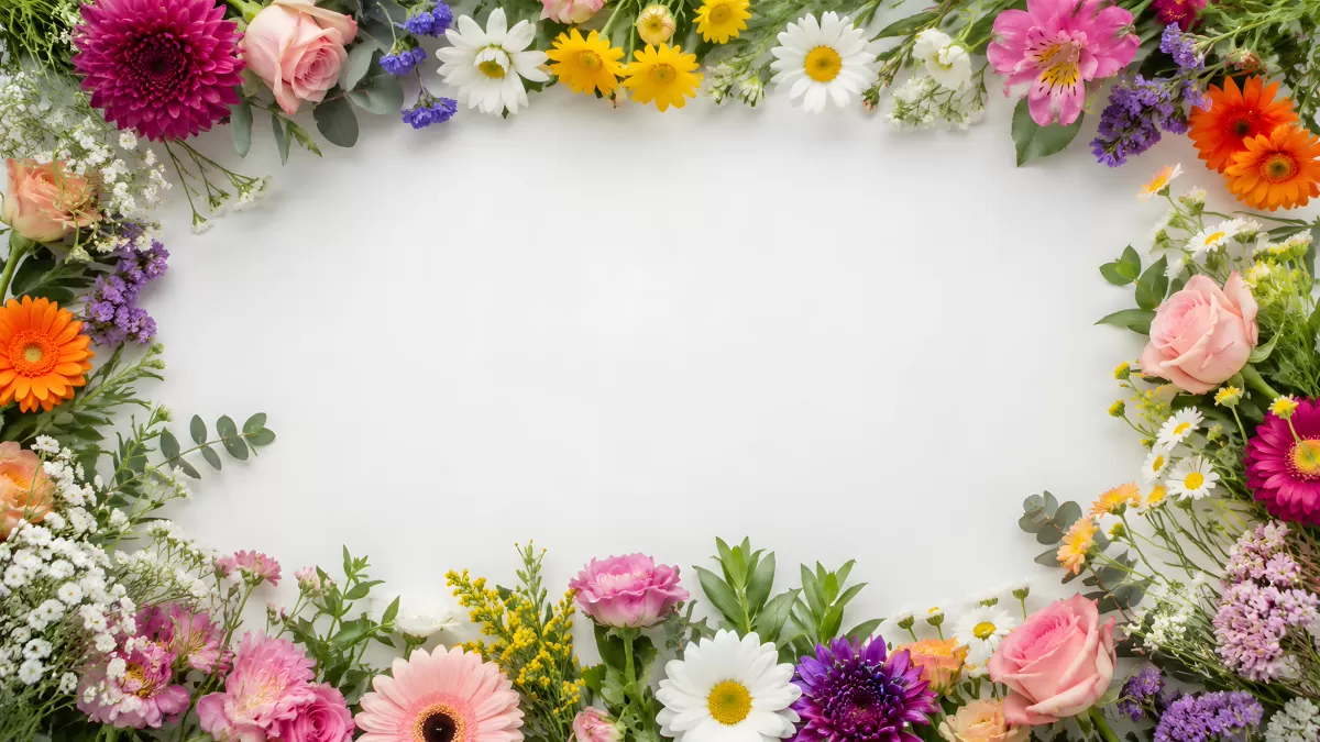 Bunte Blumenrahmen auf weißem Hintergrund