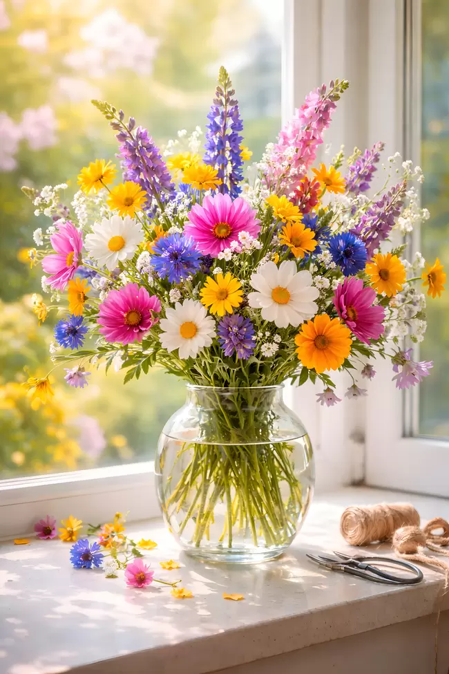 Bunte Blumenstrauß mit sonnigen Farben