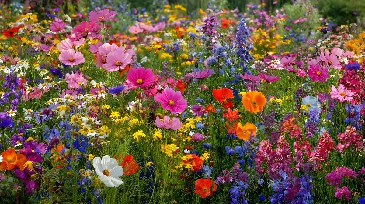 Bunte Blumenwiese voller sommerlicher Farbenpracht