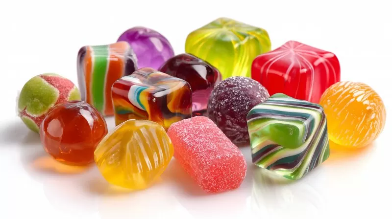 Bunte Bonbons auf weißem Hintergrund