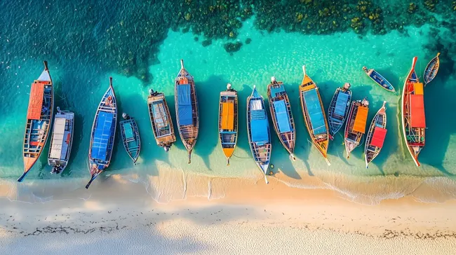 Bunte Boote am Türkisfarbenen Strand