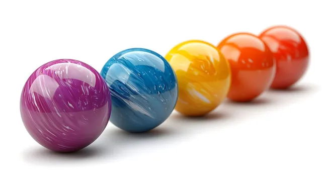 Bunte Bowlingkugeln in Reih und Glied