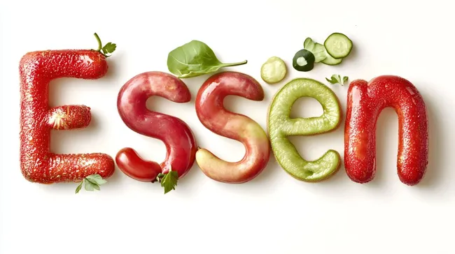 Bunte Buchstaben aus frischem Obst und Gemüse