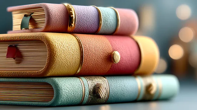 Bunte Bücher-Stapel mit goldenen Akzenten